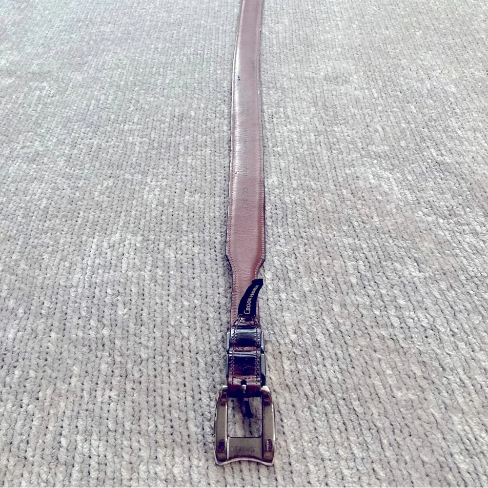 Vintage Crook Horn Bella Croc Brown Leather Belt‎ Size 34 Handmade USA 90s Y2K